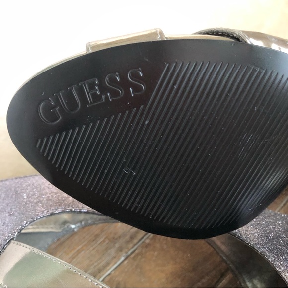 NEW Guess Gunmetal Silver Metallic Shimmering High Heel Peep Toe Stiletto Heels - Picture 10 of 16
